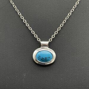 Sterling Silver 925 Oval Turquoise Slider Pendant Necklace Thailand 18"